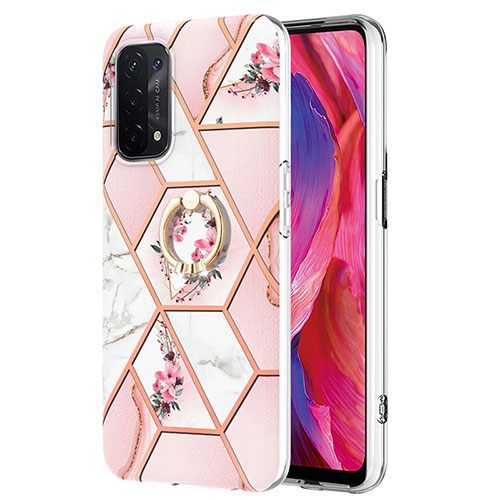 Silicone Candy Rubber Gel Fashionable Pattern Soft Case Cover with Finger Ring Stand Y02B for Oppo A74 5G Pink