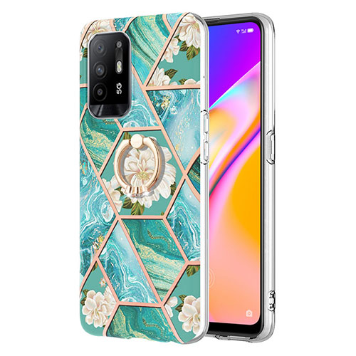 Silicone Candy Rubber Gel Fashionable Pattern Soft Case Cover with Finger Ring Stand Y02B for Oppo F19 Pro+ Plus 5G Green