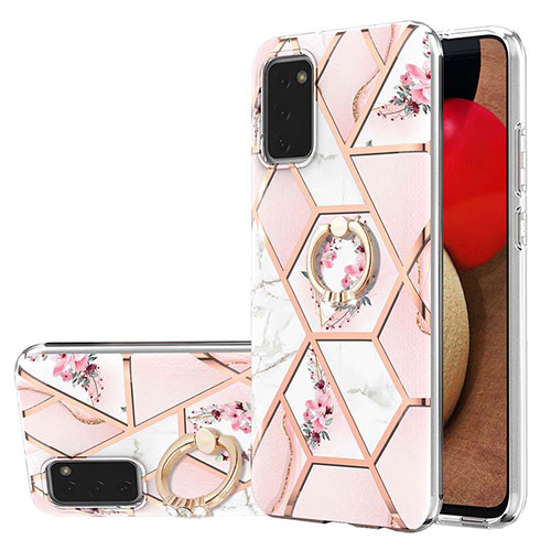 Silicone Candy Rubber Gel Fashionable Pattern Soft Case Cover with Finger Ring Stand Y02B for Samsung Galaxy A03s Pink