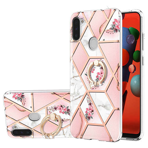 Silicone Candy Rubber Gel Fashionable Pattern Soft Case Cover with Finger Ring Stand Y02B for Samsung Galaxy A11 Pink