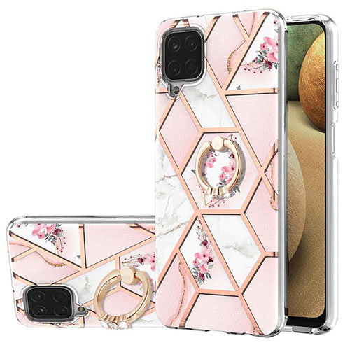 Silicone Candy Rubber Gel Fashionable Pattern Soft Case Cover with Finger Ring Stand Y02B for Samsung Galaxy A12 Nacho Pink