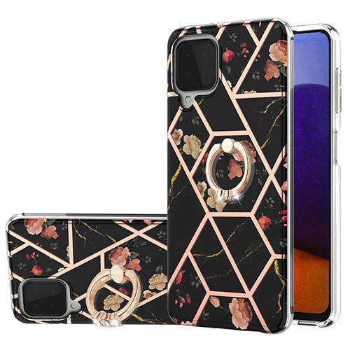 Silicone Candy Rubber Gel Fashionable Pattern Soft Case Cover with Finger Ring Stand Y02B for Samsung Galaxy A22 4G Black