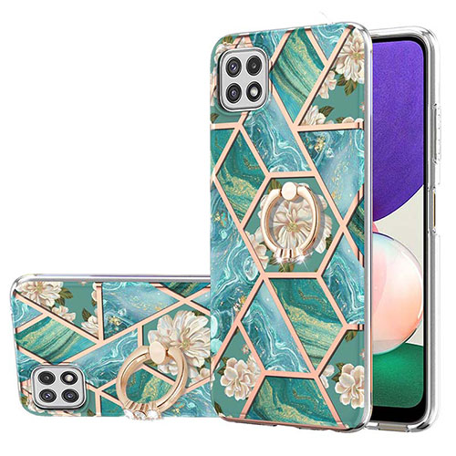 Silicone Candy Rubber Gel Fashionable Pattern Soft Case Cover with Finger Ring Stand Y02B for Samsung Galaxy A22 5G Green