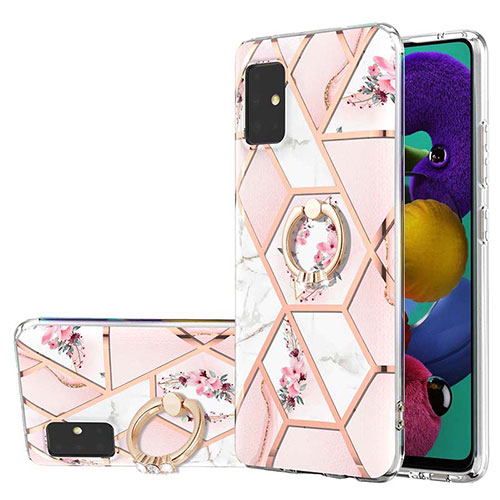 Silicone Candy Rubber Gel Fashionable Pattern Soft Case Cover with Finger Ring Stand Y02B for Samsung Galaxy A51 5G Pink