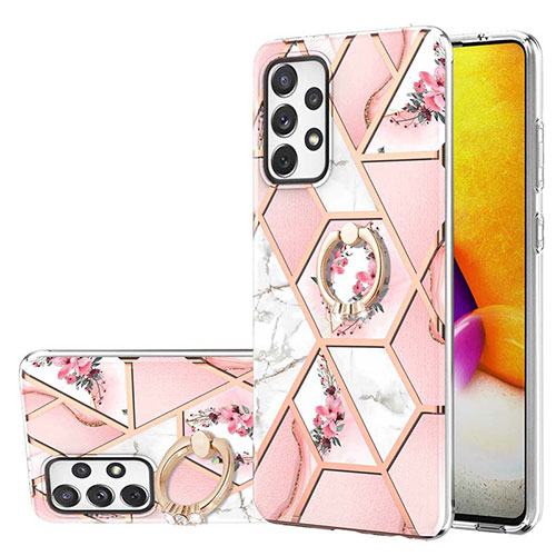 Silicone Candy Rubber Gel Fashionable Pattern Soft Case Cover with Finger Ring Stand Y02B for Samsung Galaxy A72 5G Pink