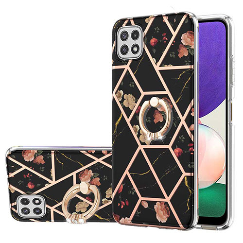 Silicone Candy Rubber Gel Fashionable Pattern Soft Case Cover with Finger Ring Stand Y02B for Samsung Galaxy F42 5G Black