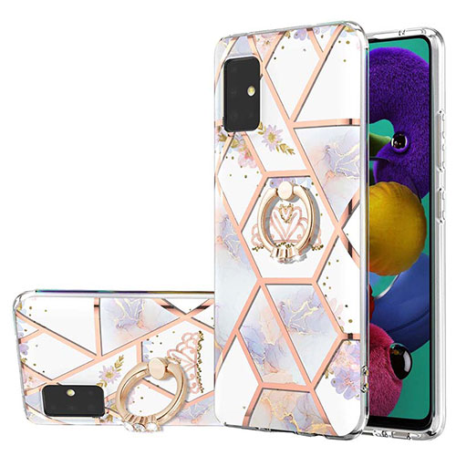 Silicone Candy Rubber Gel Fashionable Pattern Soft Case Cover with Finger Ring Stand Y02B for Samsung Galaxy M40S Gray