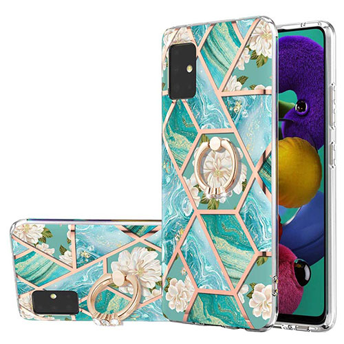 Silicone Candy Rubber Gel Fashionable Pattern Soft Case Cover with Finger Ring Stand Y02B for Samsung Galaxy M40S Green