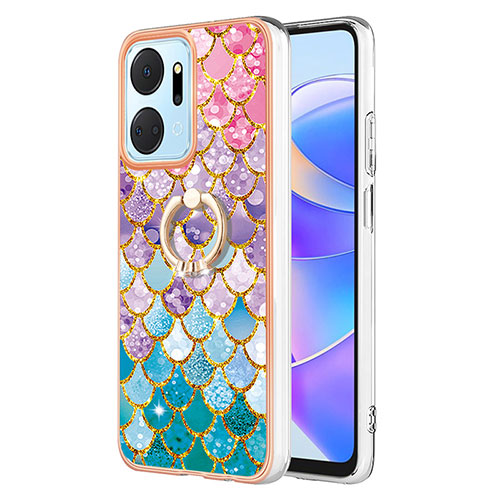 Silicone Candy Rubber Gel Fashionable Pattern Soft Case Cover with Finger Ring Stand Y03B for Huawei Honor X7a Colorful