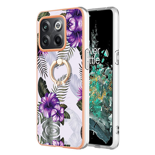 Silicone Candy Rubber Gel Fashionable Pattern Soft Case Cover with Finger Ring Stand Y03B for OnePlus Ace Pro 5G Purple