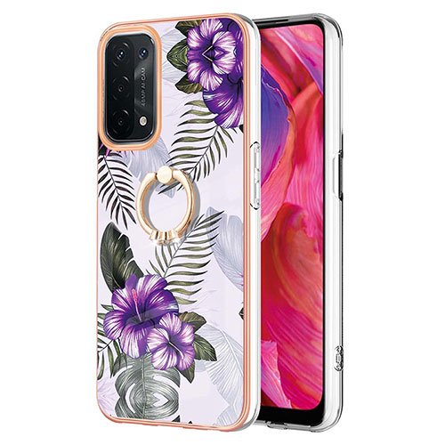 Silicone Candy Rubber Gel Fashionable Pattern Soft Case Cover with Finger Ring Stand Y03B for Oppo A54 5G Purple