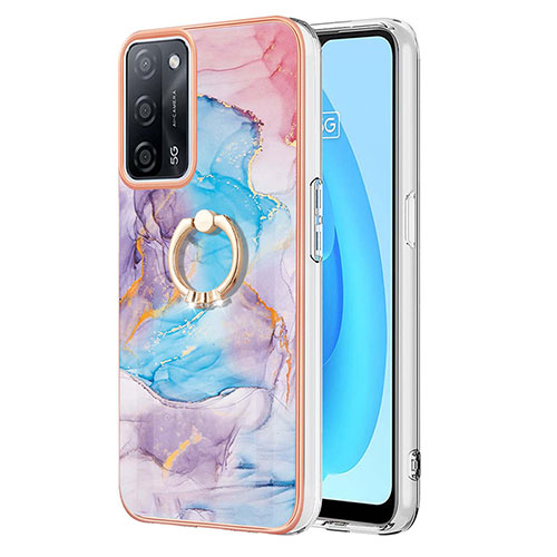 Silicone Candy Rubber Gel Fashionable Pattern Soft Case Cover with Finger Ring Stand Y03B for Oppo A56 5G Blue