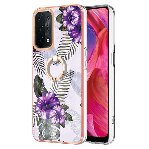 Silicone Candy Rubber Gel Fashionable Pattern Soft Case Cover with Finger Ring Stand Y03B for Oppo A74 5G Purple