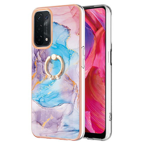 Silicone Candy Rubber Gel Fashionable Pattern Soft Case Cover with Finger Ring Stand Y03B for Oppo A93 5G Blue