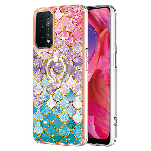 Silicone Candy Rubber Gel Fashionable Pattern Soft Case Cover with Finger Ring Stand Y03B for Oppo A93 5G Colorful
