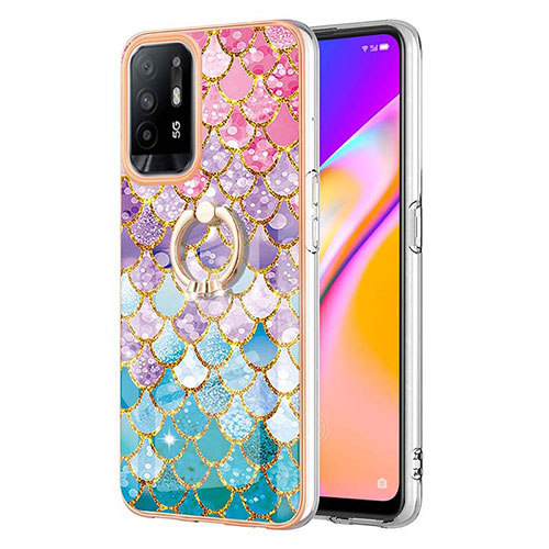 Silicone Candy Rubber Gel Fashionable Pattern Soft Case Cover with Finger Ring Stand Y03B for Oppo A94 5G Colorful