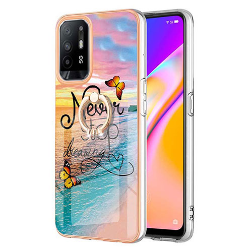 Silicone Candy Rubber Gel Fashionable Pattern Soft Case Cover with Finger Ring Stand Y03B for Oppo A95 5G Mixed
