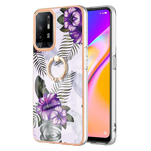 Silicone Candy Rubber Gel Fashionable Pattern Soft Case Cover with Finger Ring Stand Y03B for Oppo A95 5G Purple