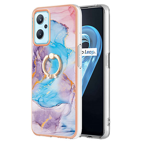 Silicone Candy Rubber Gel Fashionable Pattern Soft Case Cover with Finger Ring Stand Y03B for Oppo A96 4G Blue