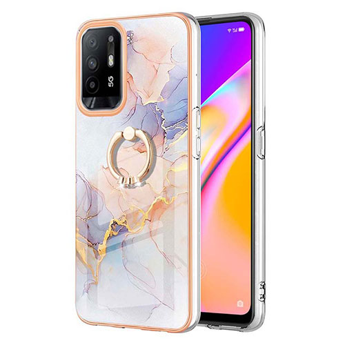 Silicone Candy Rubber Gel Fashionable Pattern Soft Case Cover with Finger Ring Stand Y03B for Oppo F19 Pro+ Plus 5G Clove Purple