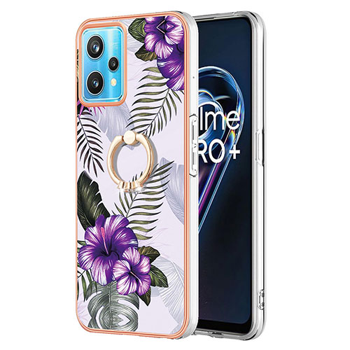 Silicone Candy Rubber Gel Fashionable Pattern Soft Case Cover with Finger Ring Stand Y03B for Realme 9 Pro 5G Purple