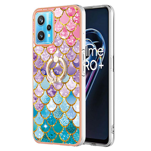 Silicone Candy Rubber Gel Fashionable Pattern Soft Case Cover with Finger Ring Stand Y03B for Realme V25 5G Colorful