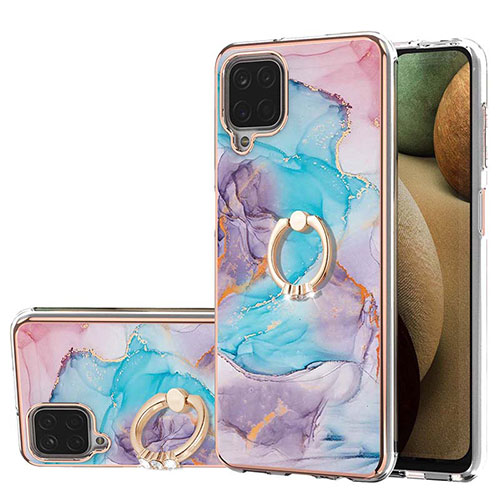 Silicone Candy Rubber Gel Fashionable Pattern Soft Case Cover with Finger Ring Stand Y03B for Samsung Galaxy A12 Blue