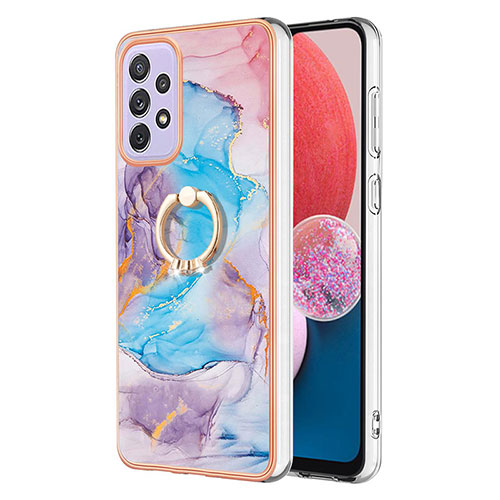 Silicone Candy Rubber Gel Fashionable Pattern Soft Case Cover with Finger Ring Stand Y03B for Samsung Galaxy A13 4G Blue