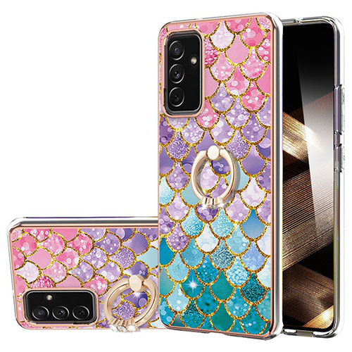 Silicone Candy Rubber Gel Fashionable Pattern Soft Case Cover with Finger Ring Stand Y03B for Samsung Galaxy A15 4G Colorful