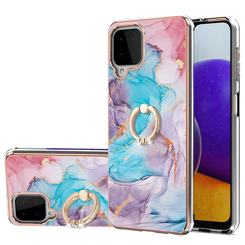 Silicone Candy Rubber Gel Fashionable Pattern Soft Case Cover with Finger Ring Stand Y03B for Samsung Galaxy A22 4G Blue
