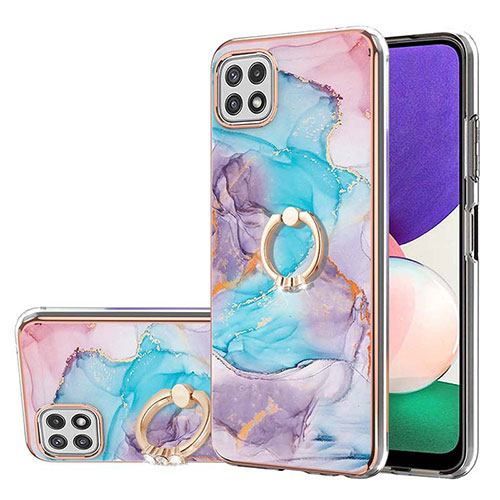 Silicone Candy Rubber Gel Fashionable Pattern Soft Case Cover with Finger Ring Stand Y03B for Samsung Galaxy A22 5G Blue