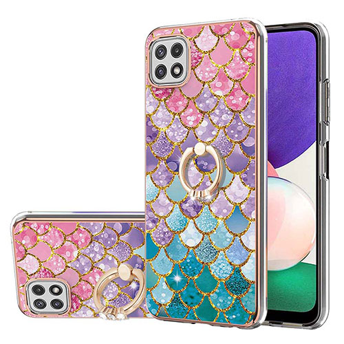 Silicone Candy Rubber Gel Fashionable Pattern Soft Case Cover with Finger Ring Stand Y03B for Samsung Galaxy A22s 5G Colorful