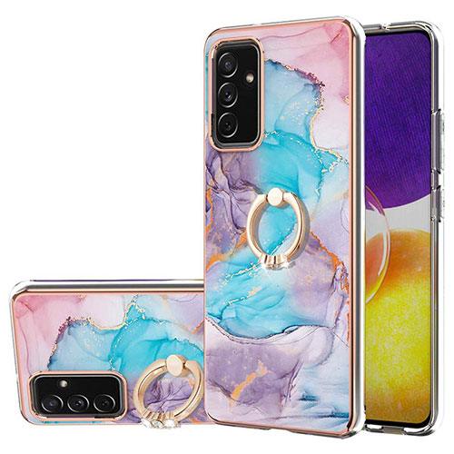 Silicone Candy Rubber Gel Fashionable Pattern Soft Case Cover with Finger Ring Stand Y03B for Samsung Galaxy A25 5G Blue