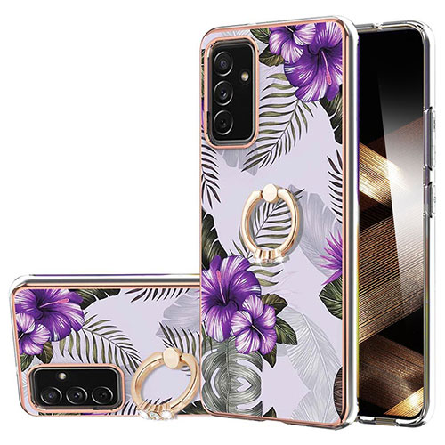 Silicone Candy Rubber Gel Fashionable Pattern Soft Case Cover with Finger Ring Stand Y03B for Samsung Galaxy A35 5G Purple