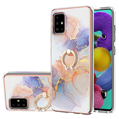 Silicone Candy Rubber Gel Fashionable Pattern Soft Case Cover with Finger Ring Stand Y03B for Samsung Galaxy A51 4G Clove Purple