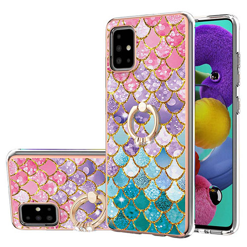 Silicone Candy Rubber Gel Fashionable Pattern Soft Case Cover with Finger Ring Stand Y03B for Samsung Galaxy A51 5G Colorful