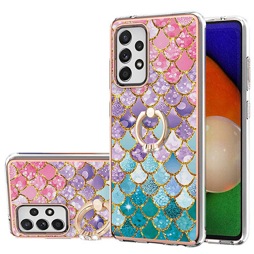 Silicone Candy Rubber Gel Fashionable Pattern Soft Case Cover with Finger Ring Stand Y03B for Samsung Galaxy A52 5G Colorful