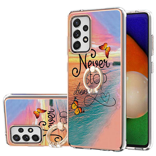 Silicone Candy Rubber Gel Fashionable Pattern Soft Case Cover with Finger Ring Stand Y03B for Samsung Galaxy A52 5G Mixed