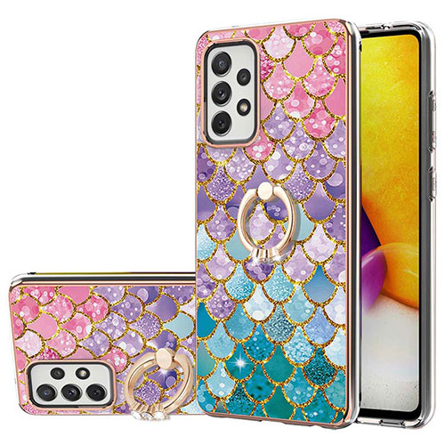 Silicone Candy Rubber Gel Fashionable Pattern Soft Case Cover with Finger Ring Stand Y03B for Samsung Galaxy A72 5G Colorful