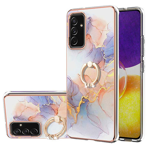 Silicone Candy Rubber Gel Fashionable Pattern Soft Case Cover with Finger Ring Stand Y03B for Samsung Galaxy A82 5G Clove Purple