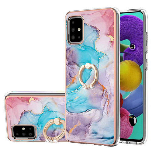 Silicone Candy Rubber Gel Fashionable Pattern Soft Case Cover with Finger Ring Stand Y03B for Samsung Galaxy M40S Blue