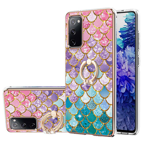 Silicone Candy Rubber Gel Fashionable Pattern Soft Case Cover with Finger Ring Stand Y03B for Samsung Galaxy S20 FE 5G Colorful