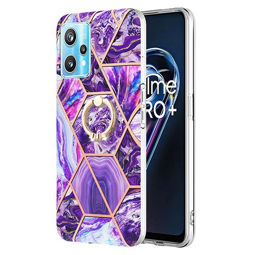Silicone Candy Rubber Gel Fashionable Pattern Soft Case Cover with Finger Ring Stand Y04B for Realme 9 Pro+ Plus 5G Purple