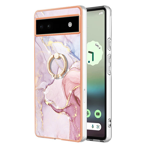 Silicone Candy Rubber Gel Fashionable Pattern Soft Case Cover with Finger Ring Stand Y05B for Google Pixel 6a 5G Pink