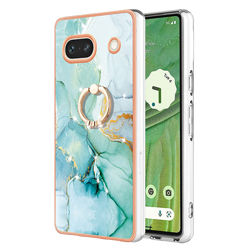 Silicone Candy Rubber Gel Fashionable Pattern Soft Case Cover with Finger Ring Stand Y05B for Google Pixel 7a 5G Green