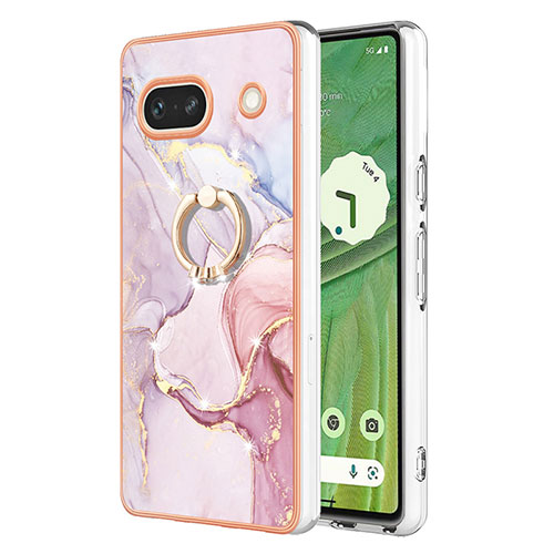 Silicone Candy Rubber Gel Fashionable Pattern Soft Case Cover with Finger Ring Stand Y05B for Google Pixel 7a 5G Pink