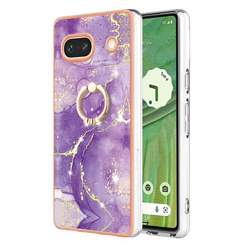 Silicone Candy Rubber Gel Fashionable Pattern Soft Case Cover with Finger Ring Stand Y05B for Google Pixel 7a 5G Purple