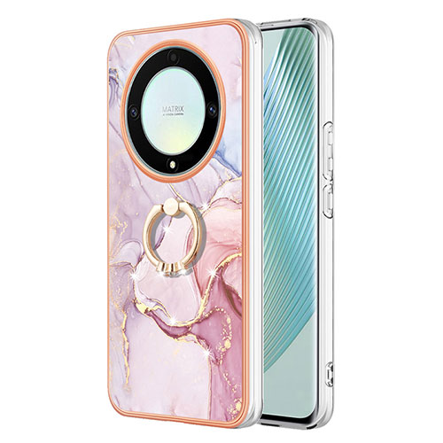 Silicone Candy Rubber Gel Fashionable Pattern Soft Case Cover with Finger Ring Stand Y05B for Huawei Honor Magic5 Lite 5G Pink