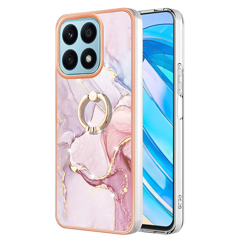 Silicone Candy Rubber Gel Fashionable Pattern Soft Case Cover with Finger Ring Stand Y05B for Huawei Honor X8a 4G Pink