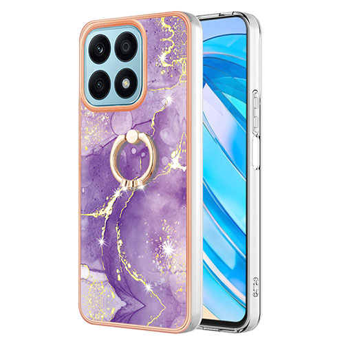 Silicone Candy Rubber Gel Fashionable Pattern Soft Case Cover with Finger Ring Stand Y05B for Huawei Honor X8a 4G Purple